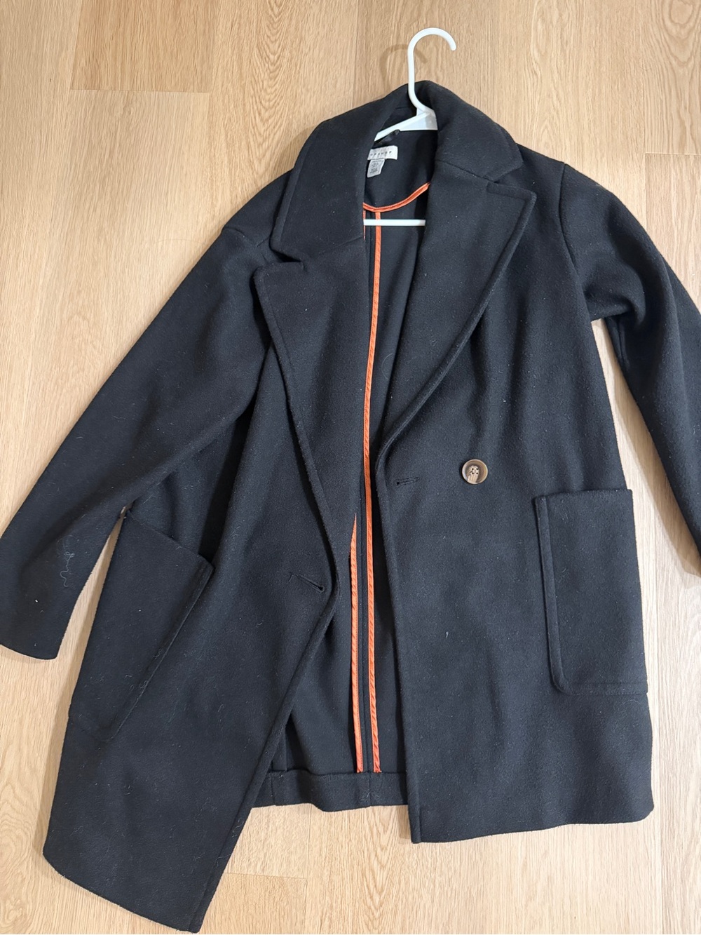 Topshop Black Coat with Orange Trim